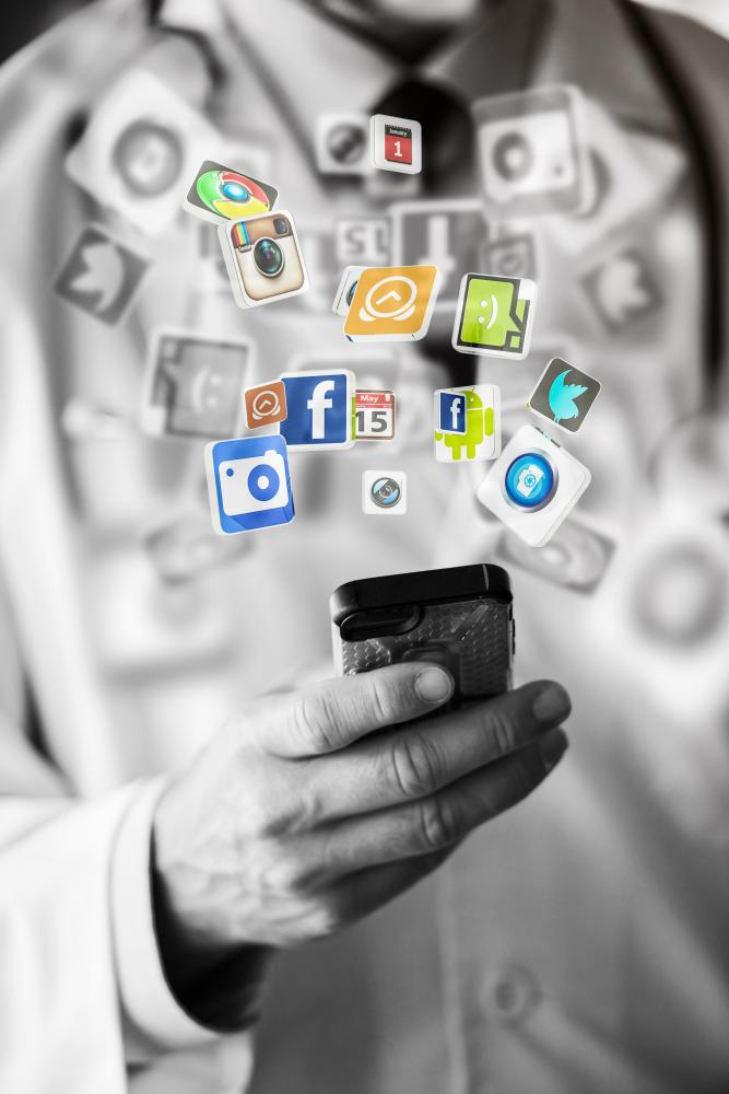 Smartphone displaying icons and SEO integration for Social Media